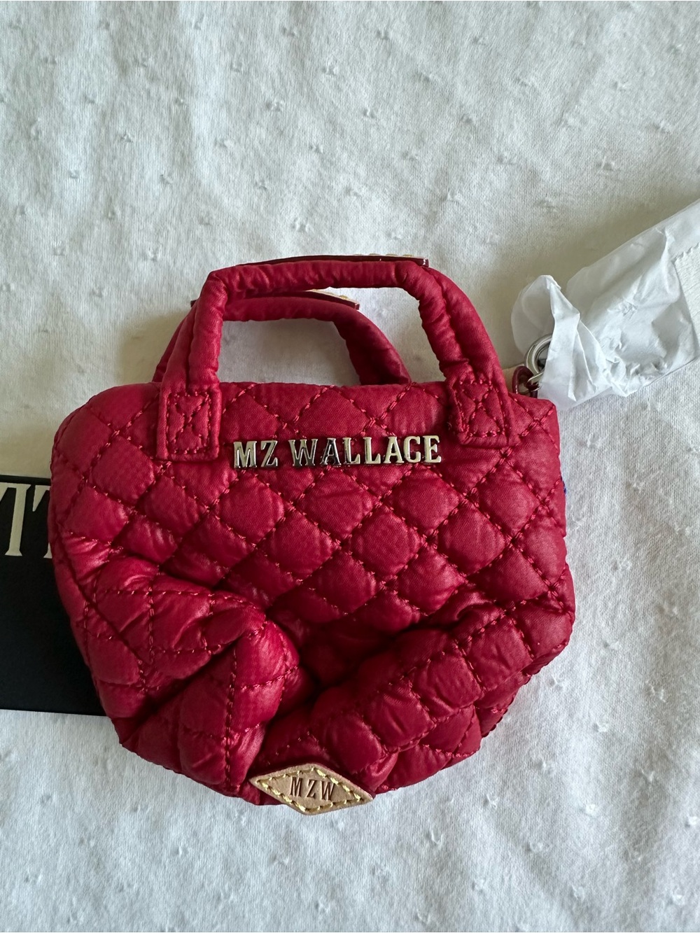 MZ WALLACE mini Quilted Bag Keychain in Red